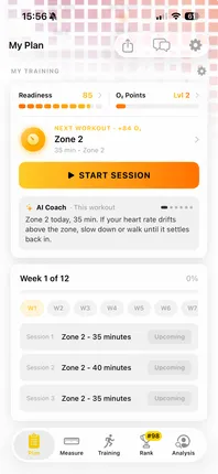 Training plan and readiness in VO2 Maximizer